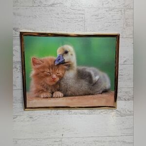 vintage 90sCute Cat and Duckling Friends Animal Wall Decor Framed Art Print